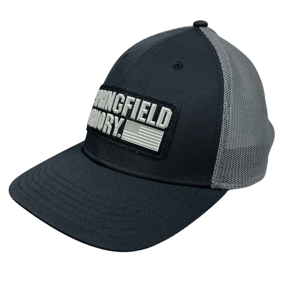 Springfield Armory Hat Black Gray Mesh Back Flexfit Trucker‎ Cap L/XL